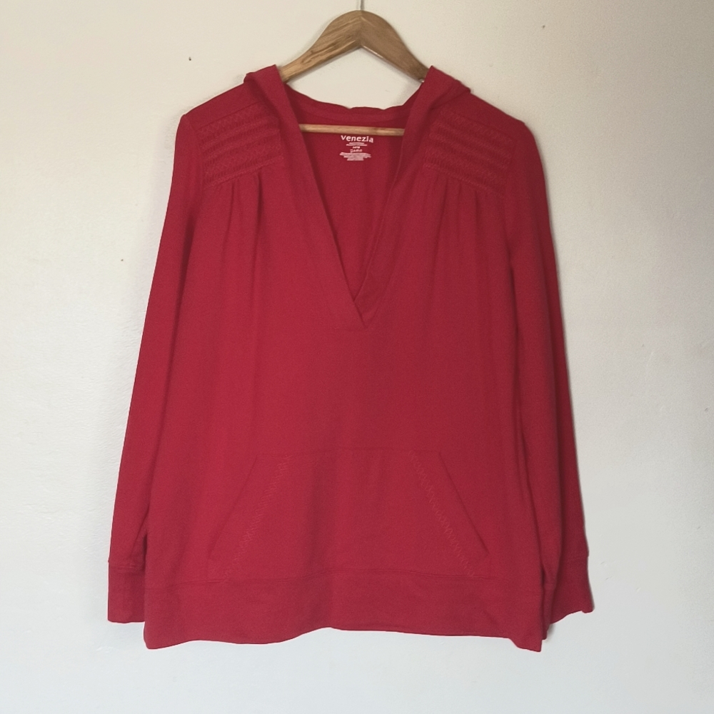 Venezia Red V Neck Pullover Hoodie Sz 14/16